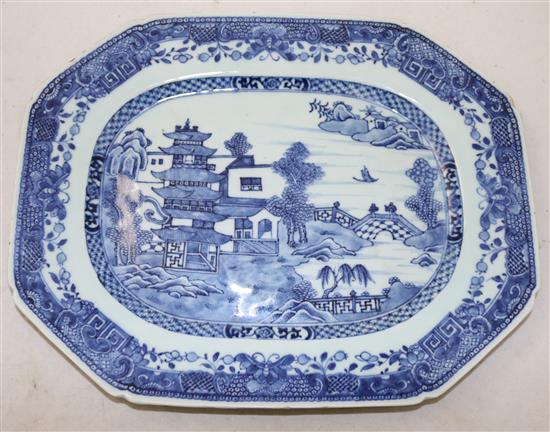 A pair of Chinese export dishes and another larger, Qianlong period, 38cm